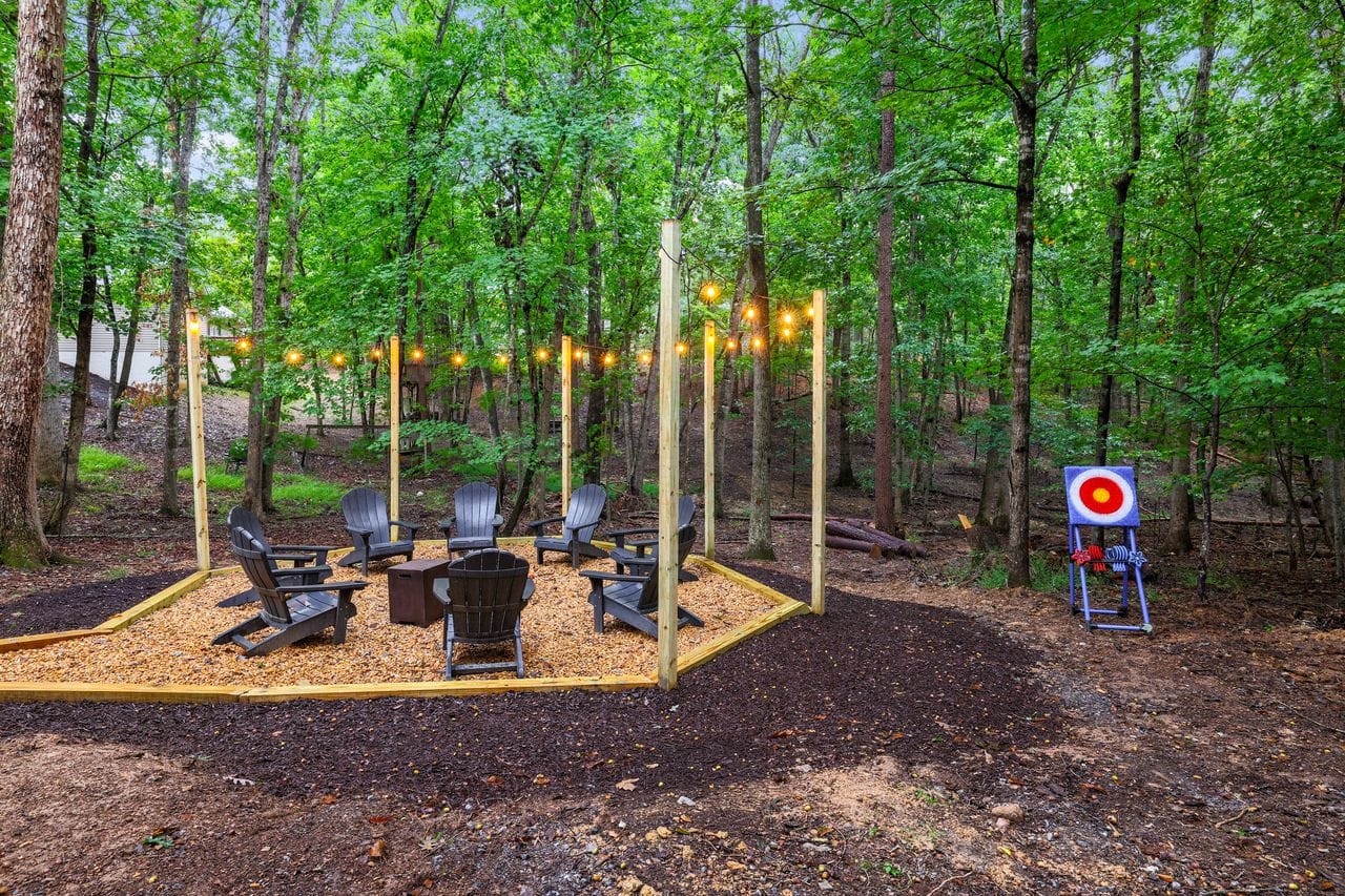 Archery target in the backyard clearing