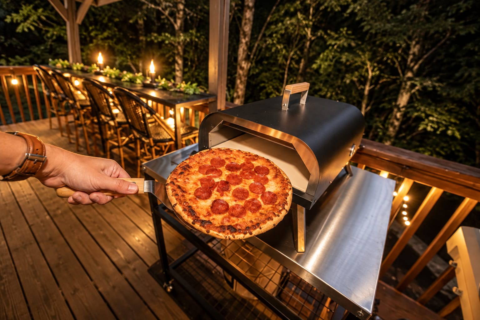 Wood-fired pizza on the upper deck